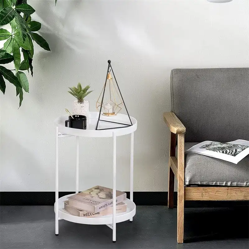 Table 2-Tier Metal Sofa Side Table - 15D x 15W x 20H