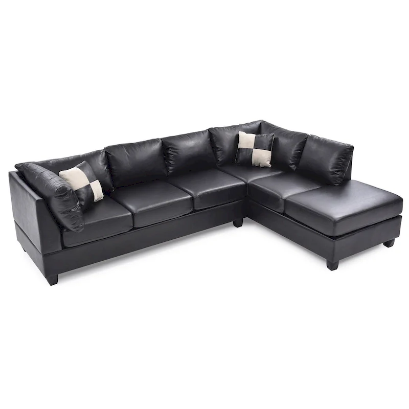 Malone 111 in. Faux Leather 4-Seater Sectional Sofa with 2-Throw Pillow - 111L x 78W x 34H