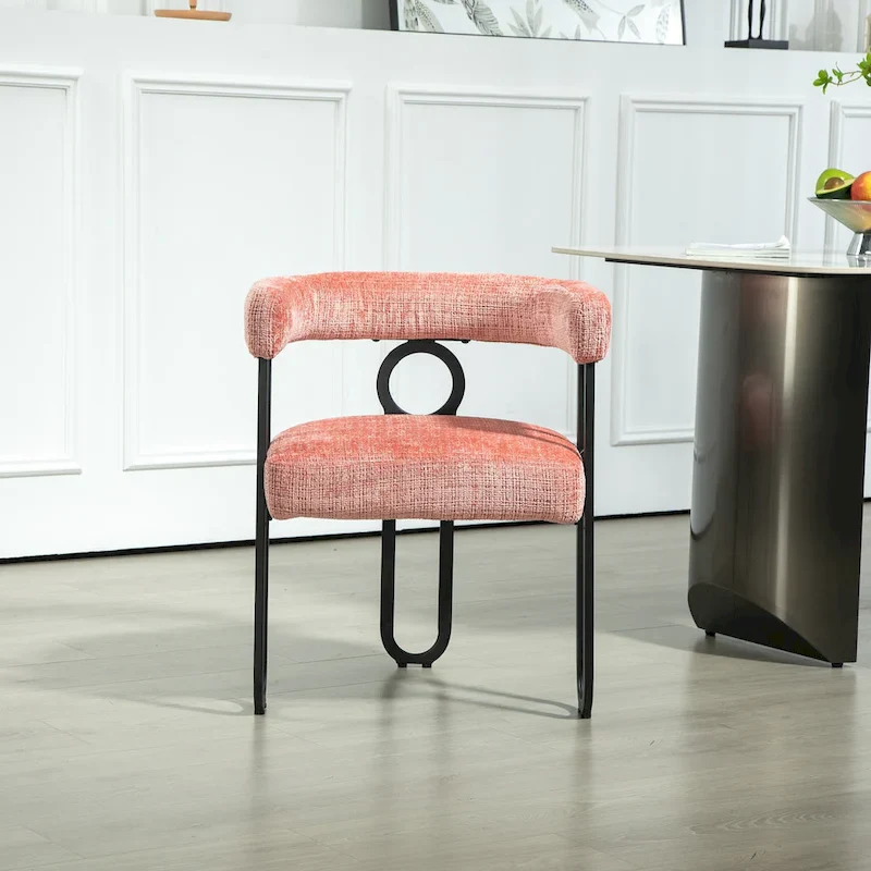 Pink 23.62 Upholstered Barrel Chair with Black Iron Frames