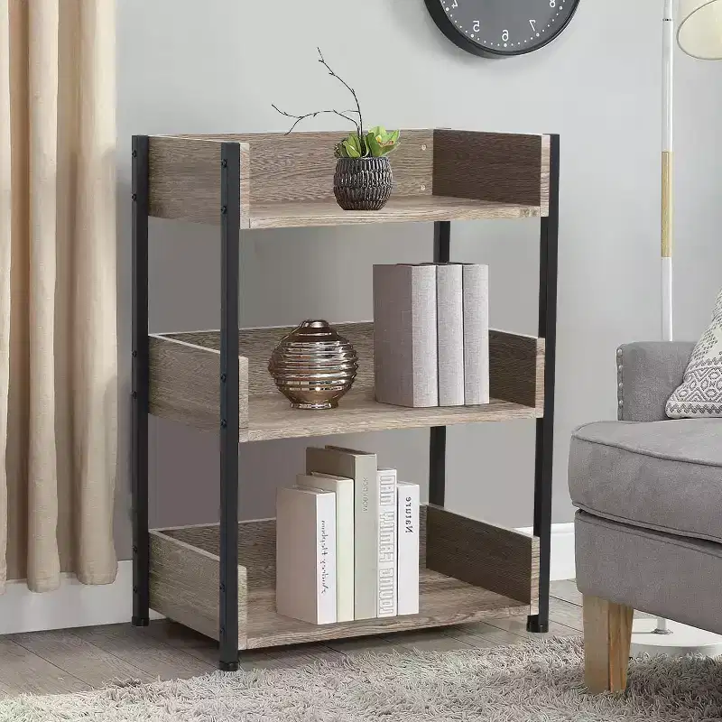 VECELO 3-Tier Small Bookshelf, Storage Organizer, Industrial Shelving Unit for Office or Living Room, Brown