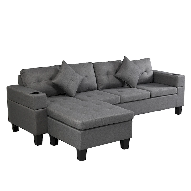 Modern 4-Seat L-Shaped Sectional Sofa with Lounge Chaise
