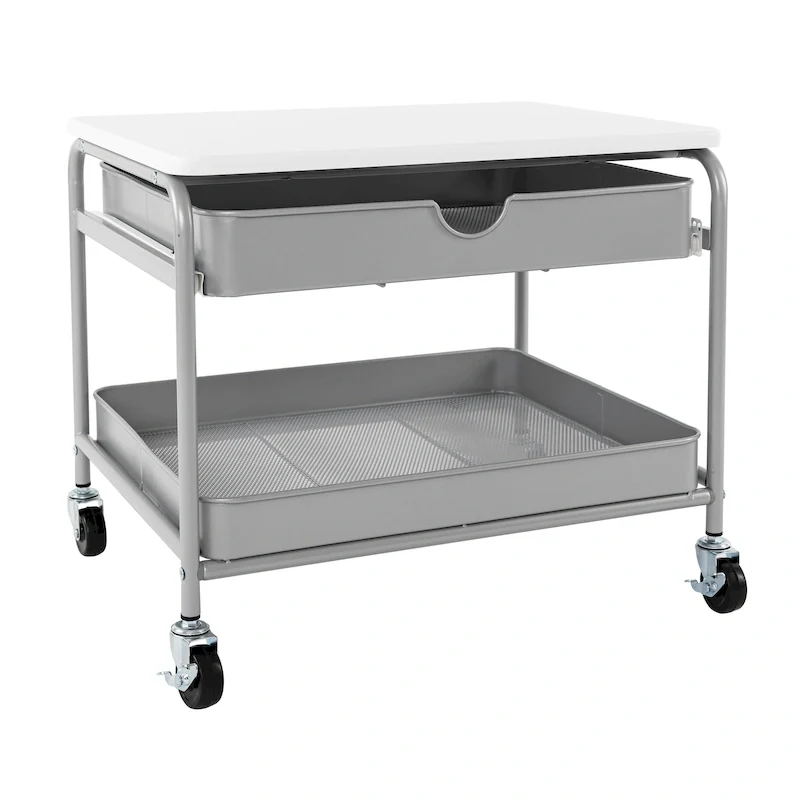 Under-Desk Printer & Storage Cart with Sliding Baskets – Steel Frame, 4 Casters, 50 lb Capacity