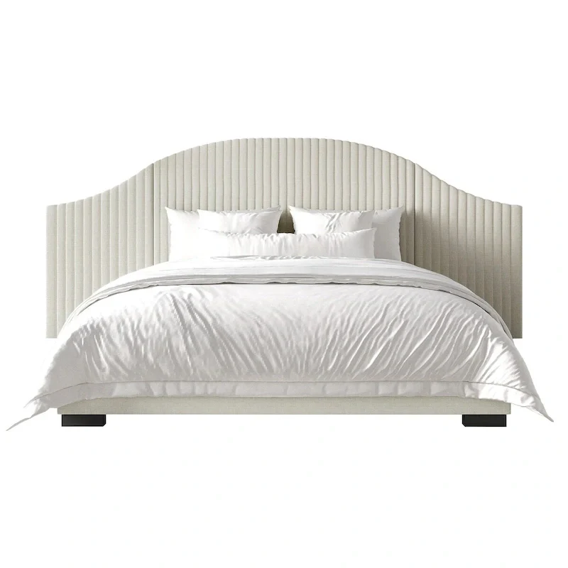 Beige / Light Grey Wall Panel Bed with Vertical Stitching Headboard, Queen / King, 2-Person
