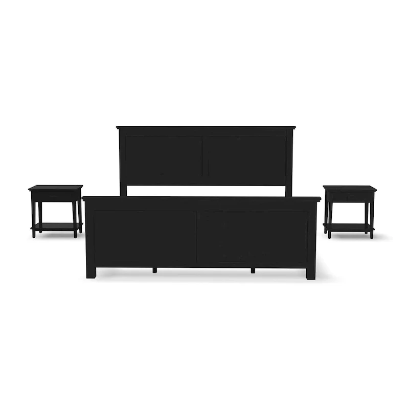 Oak Park Black Wood King Bed and Two Nightstands