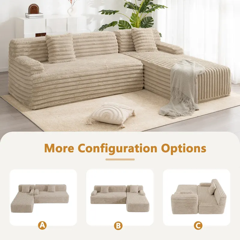 Cloud Sectional Sofa, Modern Upholstered Couch with 2 Throw Pillows, Free-Combined Sofa, Modular Sectional L Shaped Couch