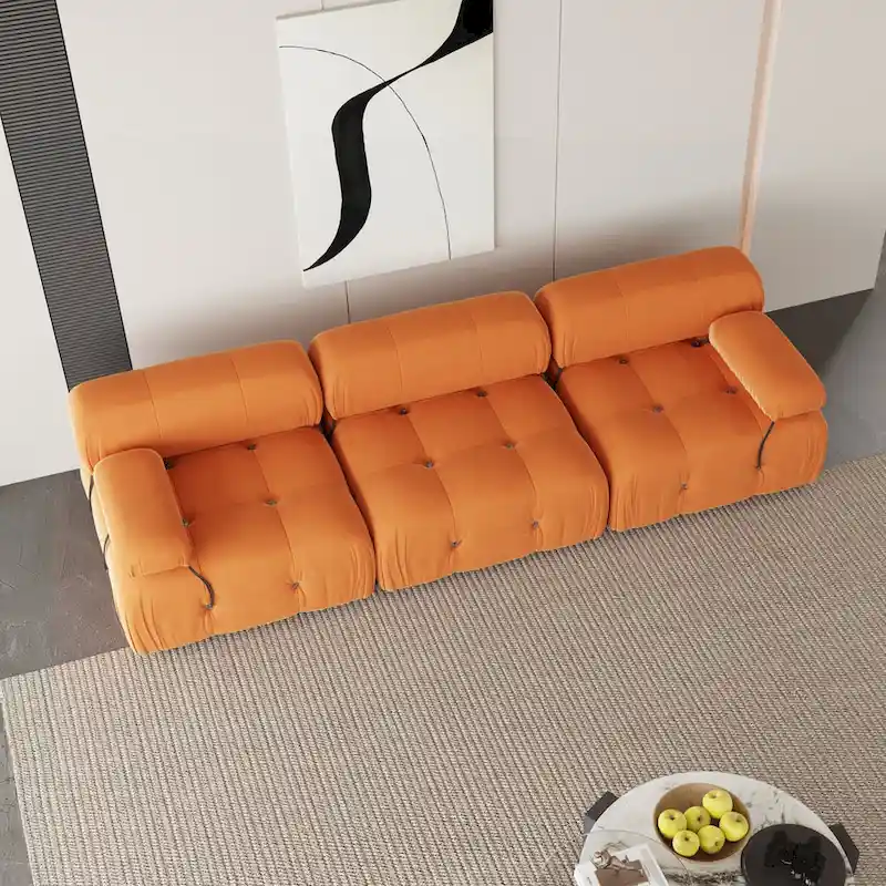 Velvet Fabric Upholstered Sectional Sofa Modern Couch