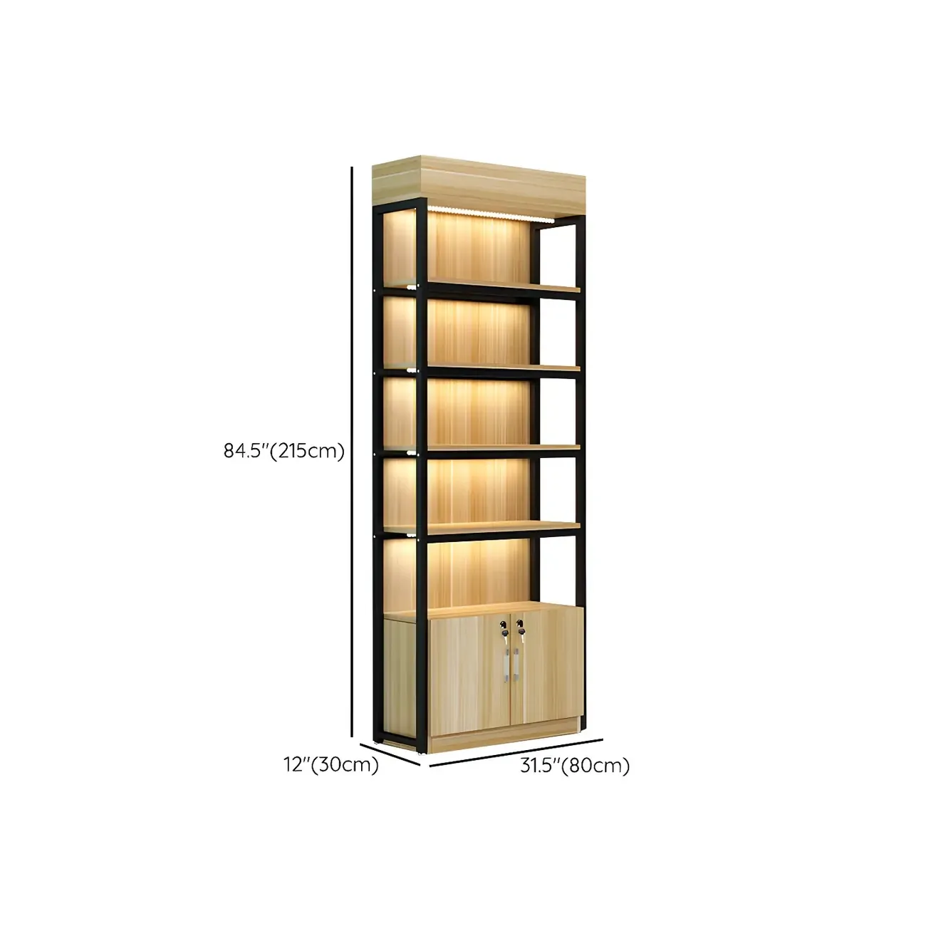 Modern Wood Open Multi-Shelf Large Display Cabinet