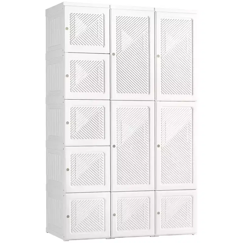 Portable Wardrobe Closet, Folding Clothes Storage Organizer with 8 Cube Compartments, 2 Hanging Rods, 11 Magnet Doors