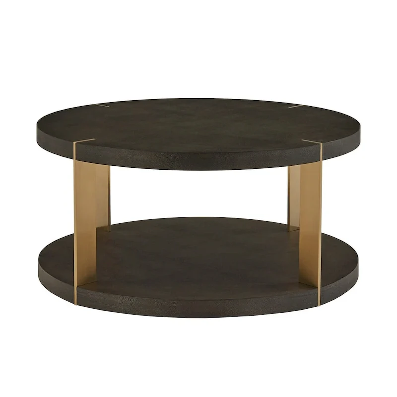 Vennesla Gold Finish Metal Dark Brown Faux Shagreen Round Table Set by iNSPIRE Q Bold