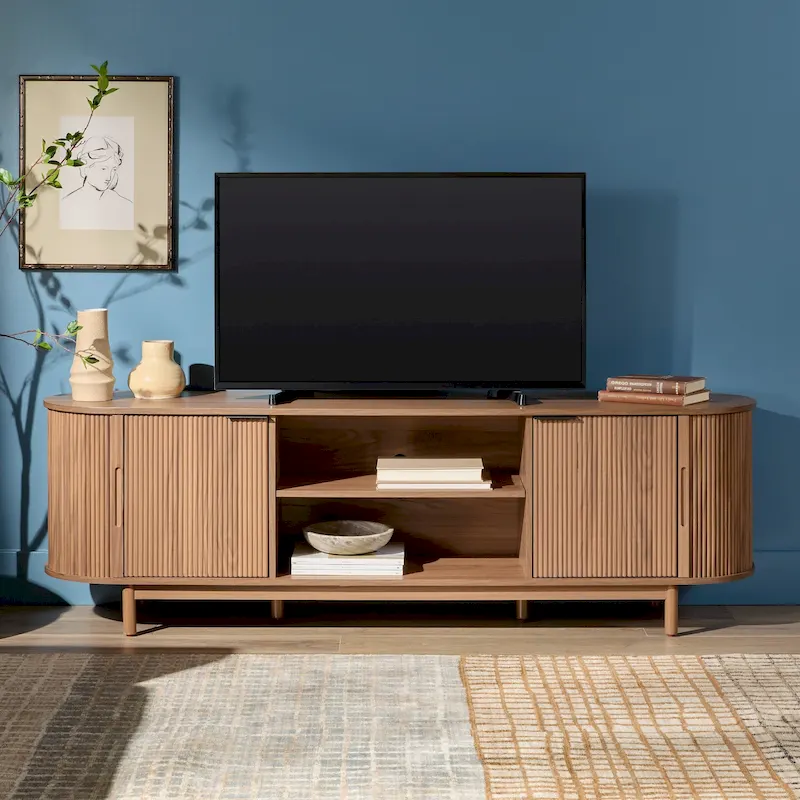 Modern Reeded 70-inch TV Stand with Open Storage