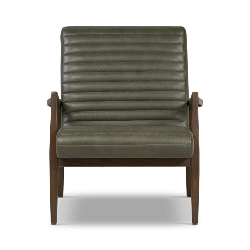 Walnut Ribbed Leather Lounge Chair