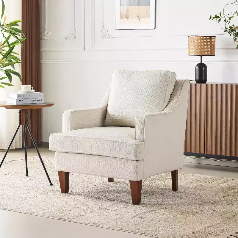 VINGLI Mid-Century Modern Accent Chairs Set of 2, Light Brown Upholstered Armchair Comfy Sofa Chairs Reading Chair High Back