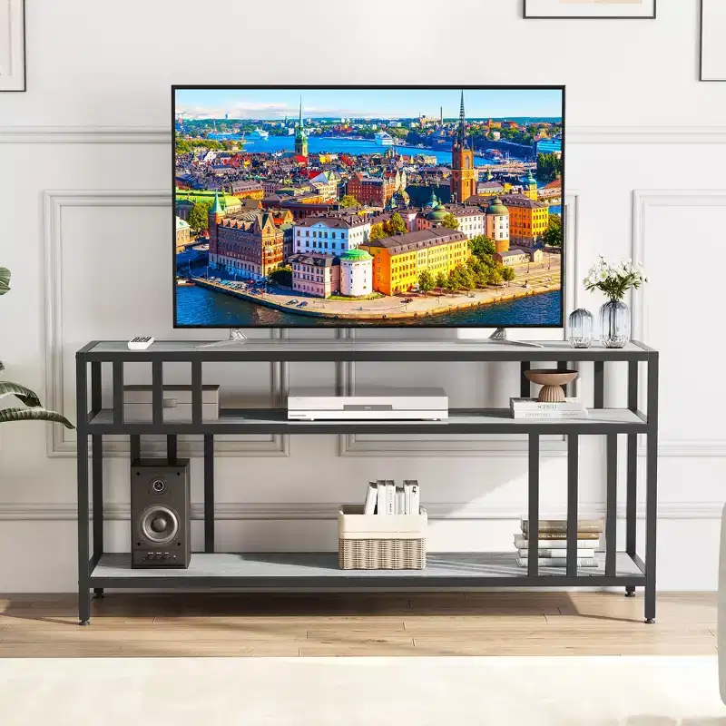 65 Inch TV Stand Fits TVs Up to 75 Inches, Modern Entertainment Center with 3-Tier Open Storage Shelves for Media & Decor