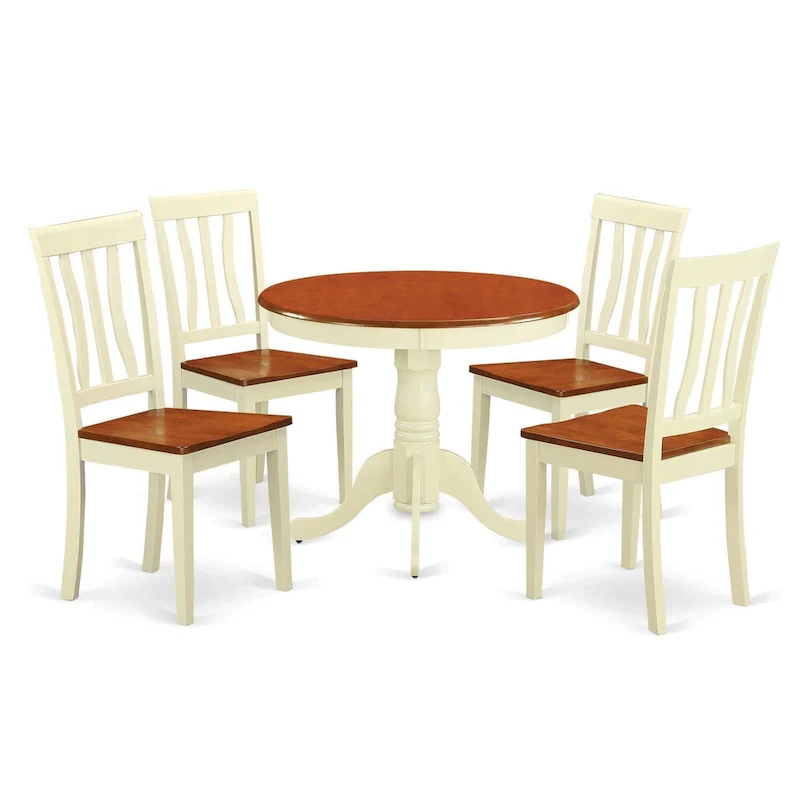 East West Furniture 5 Piece Modern Dining Table Set Includes a Round Kitchen Table and 4 Dining Chairs, Buttermilk & Cherry