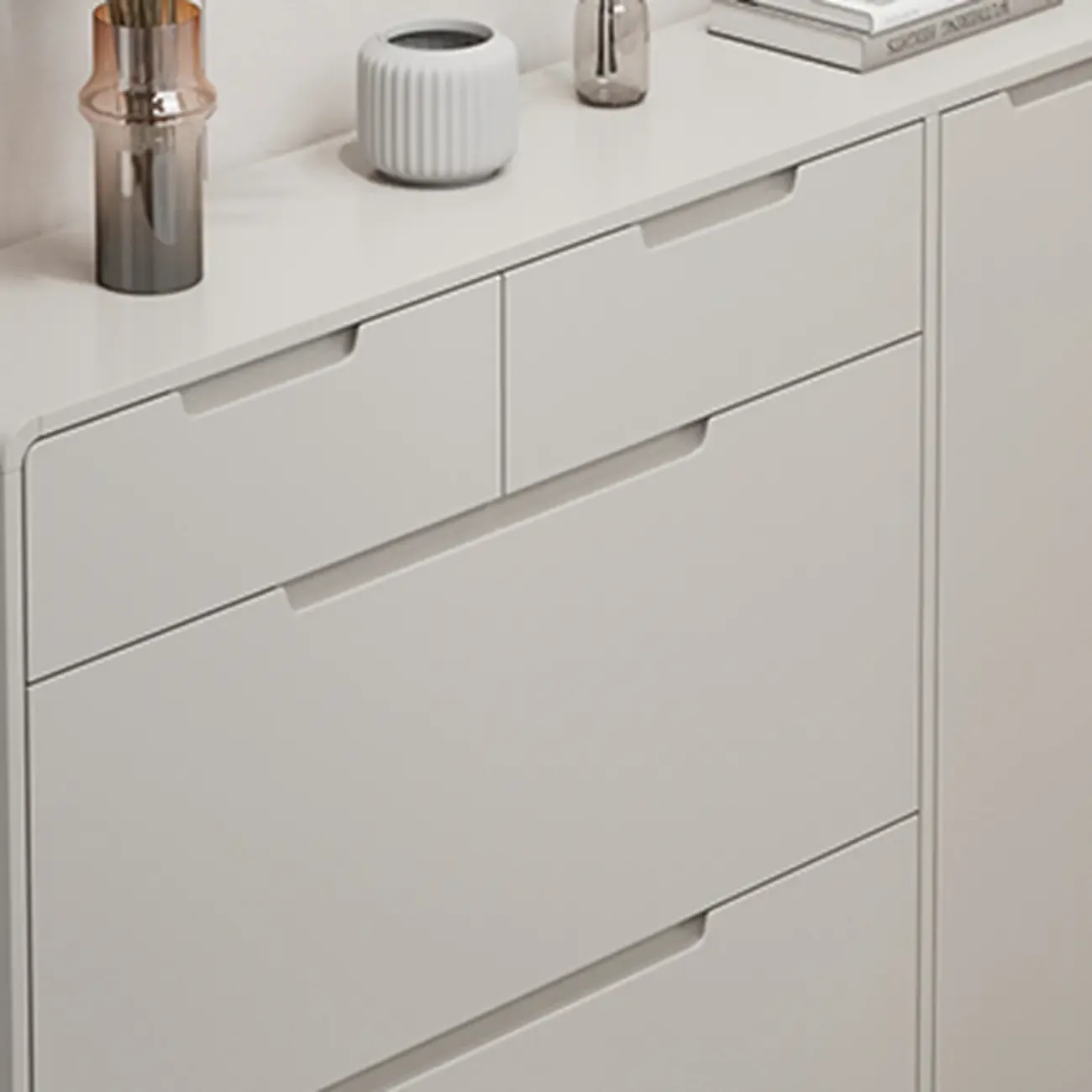 Drop-Front Beige Wood Entryway Shoe Cabinet with 2-Drawer