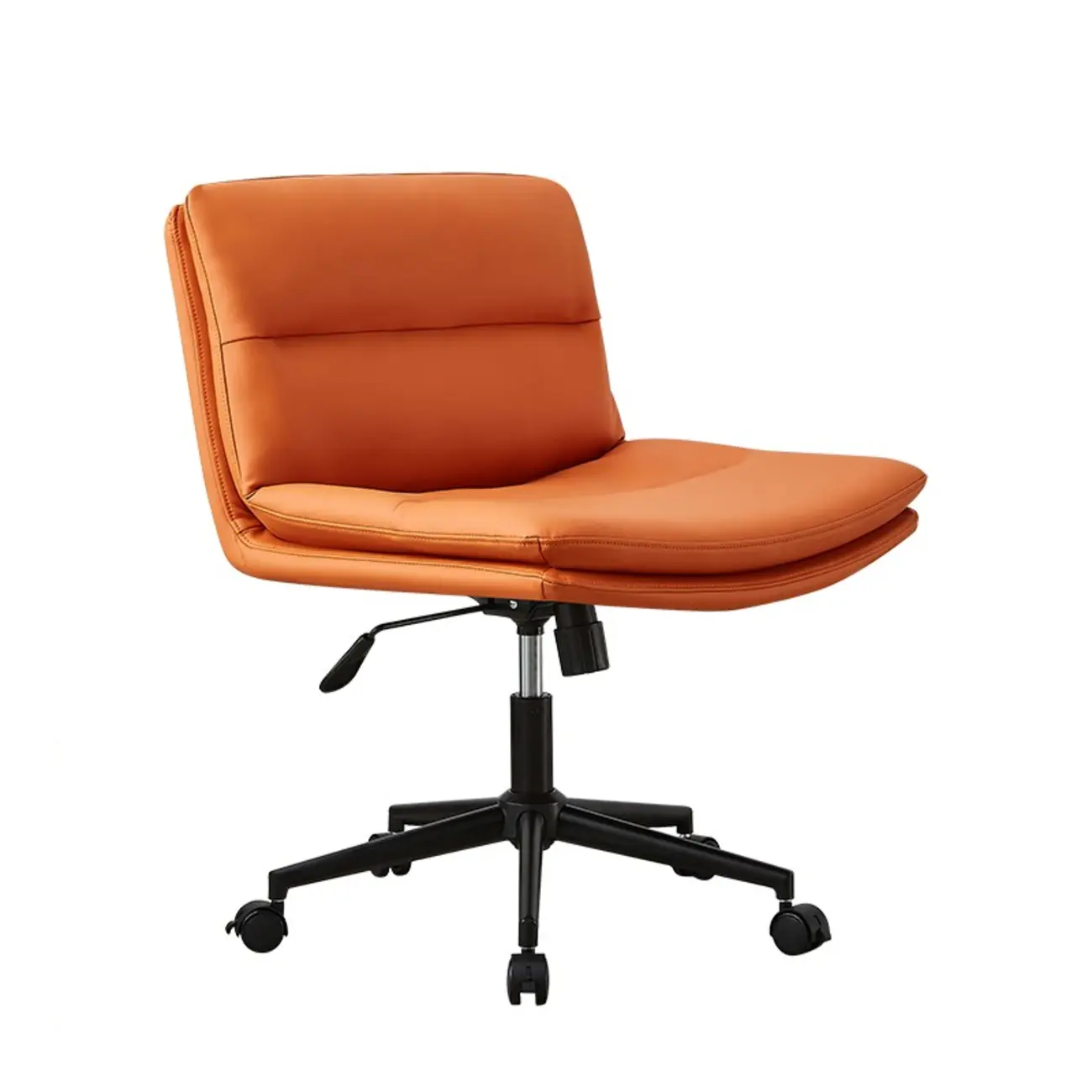 Beige Leather Armless Swivel Wide Office Chair