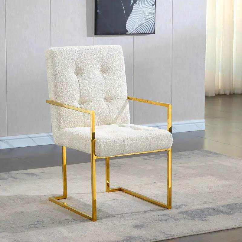 Modern Velvet Dining Arm Chair Set of 1, Tufted Design and Gold Finish Stainless Base