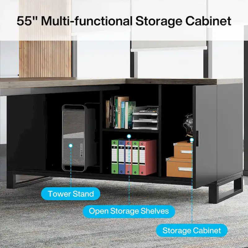 L-Shaped Computer Desk with File Cabinet | White/Black/Grey/Beige | 2-Person