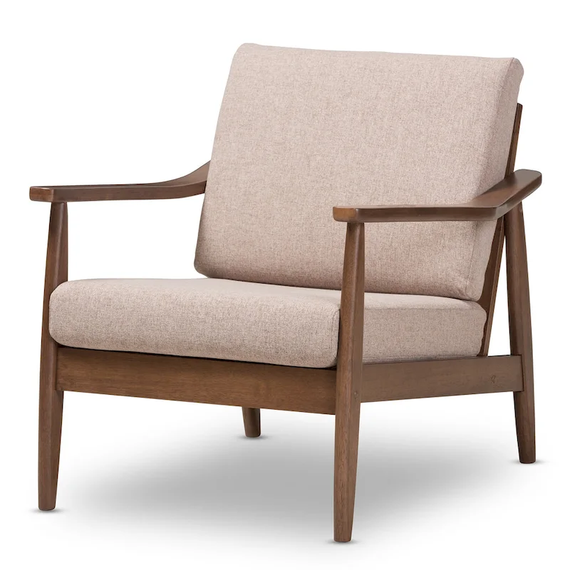 Mid-Century Lounge Chair with Solid Wood Legs and Upholstered Seat