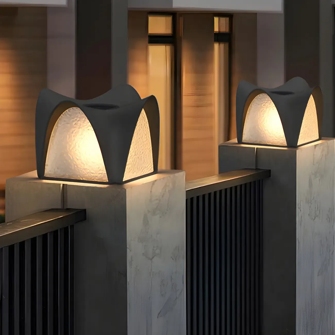 Arched Black Textured Solar Outdoor Post Lights