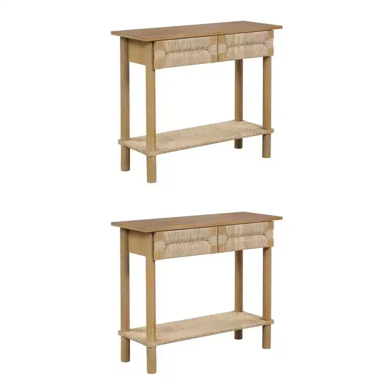 Nathan James Set of 2 Beacon Seagrass Console Tables Light Brown