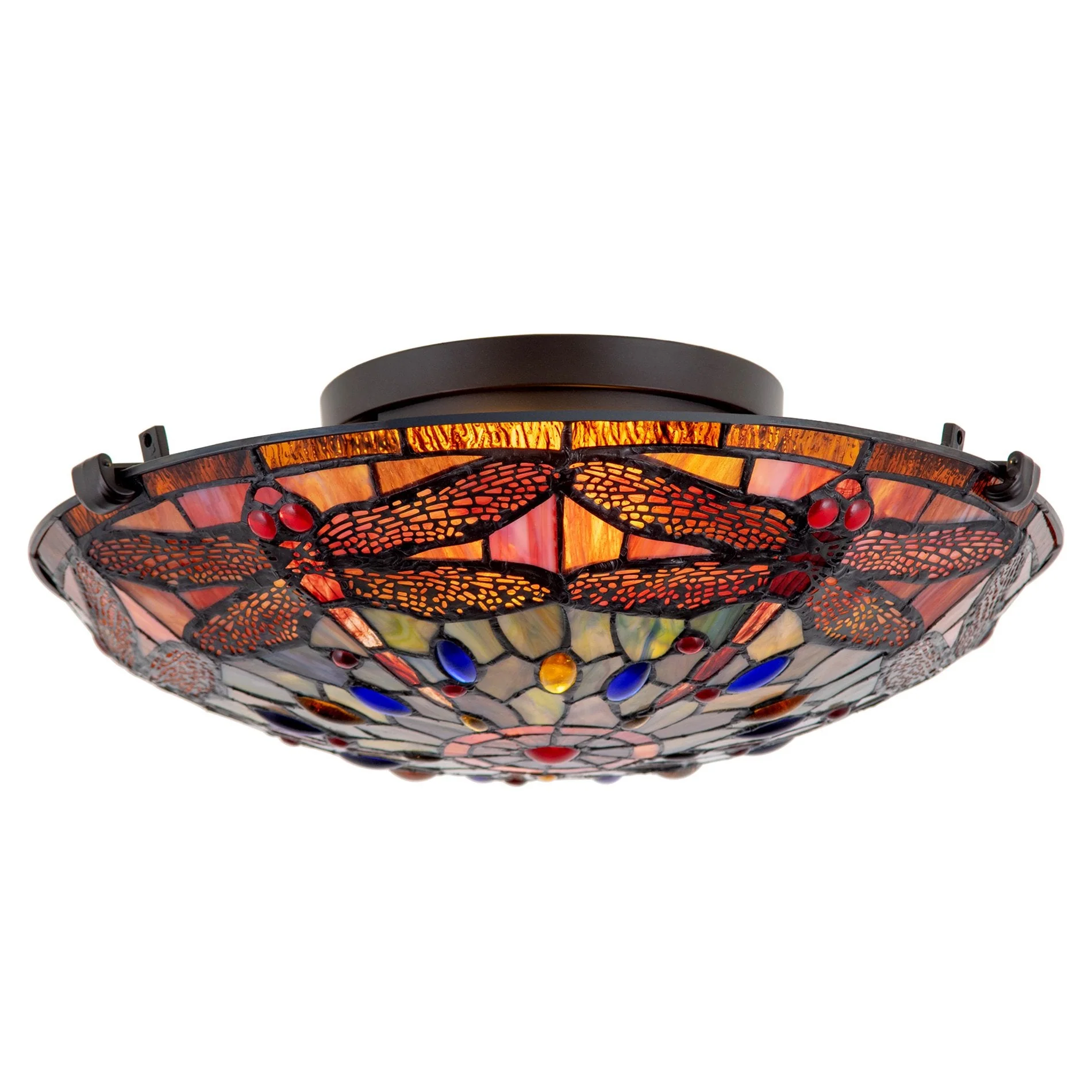 Mateo 16 2-Light Modern Dragonfly Tiffany Glass Flush Mount Ceiling Light