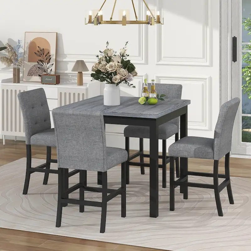 5-Piece Counter Height Dining Table with Rectangle Table and 4 Upholstered High Back Chairs