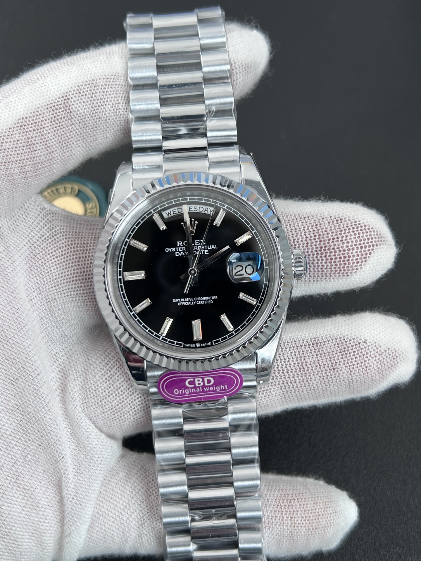 High-end Rolex Day-Date replica with black dial and president bracelet