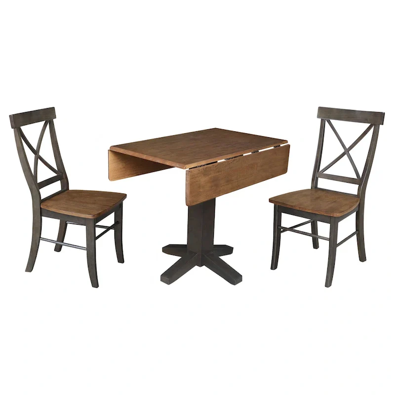 36  Solid Wood Square Dual Drop Leaf Dining Table with 2 Dining Chairs