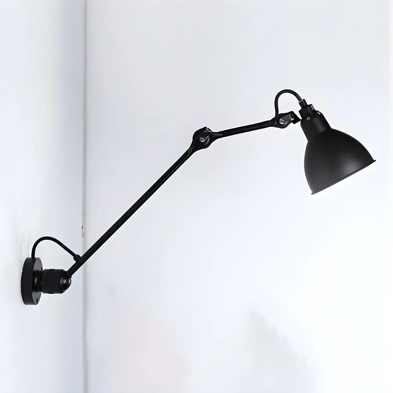 White Inner Shade Black Metal Swing Arm Wall Light
