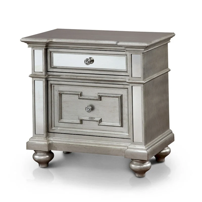 Eaen Glam Silver Wood 2-Drawer Nightstand by Furniture of America