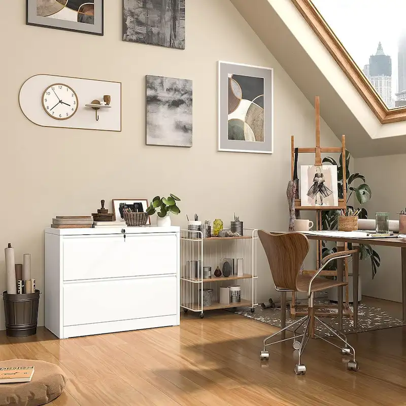 36W 2 Drawer Metal Lateral File Cabinet with Lock
