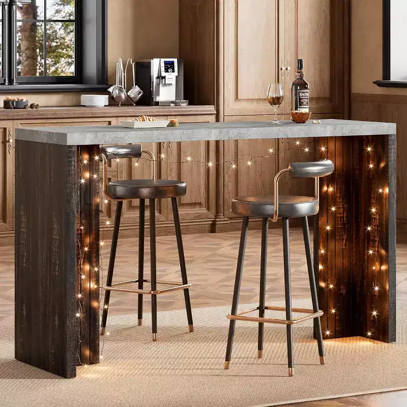 GustoWave 55 Home Bar Table with Faux Marble Top, Counter Height Pub Table for Kitchen, Living Room, Dining