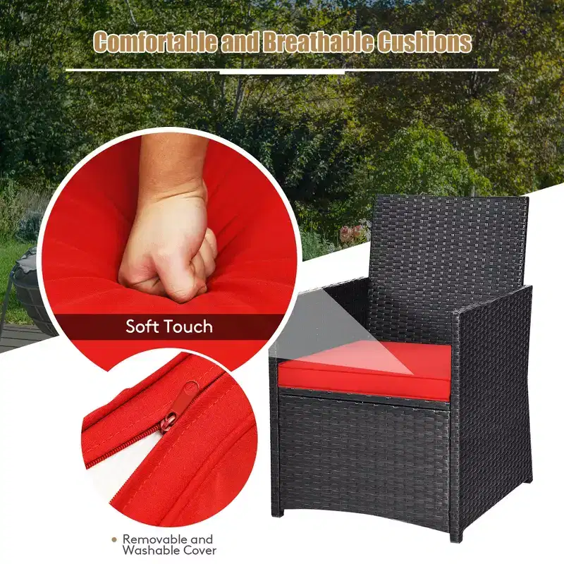 Costway 3PCS Patio Rattan Furniture Set Cushion Sofa Armrest Garden Deck