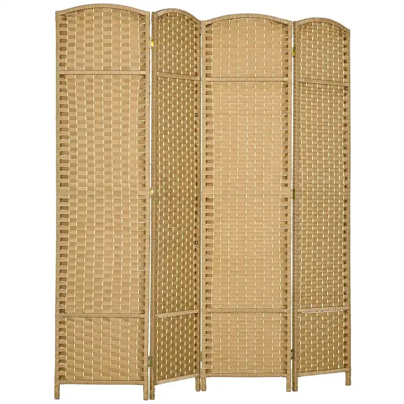 Room Divider, 4 Panel Folding Privacy Screen, 5.6' Tall Freestanding Wall Partition for Home Office, Bedroom, Nature Wood