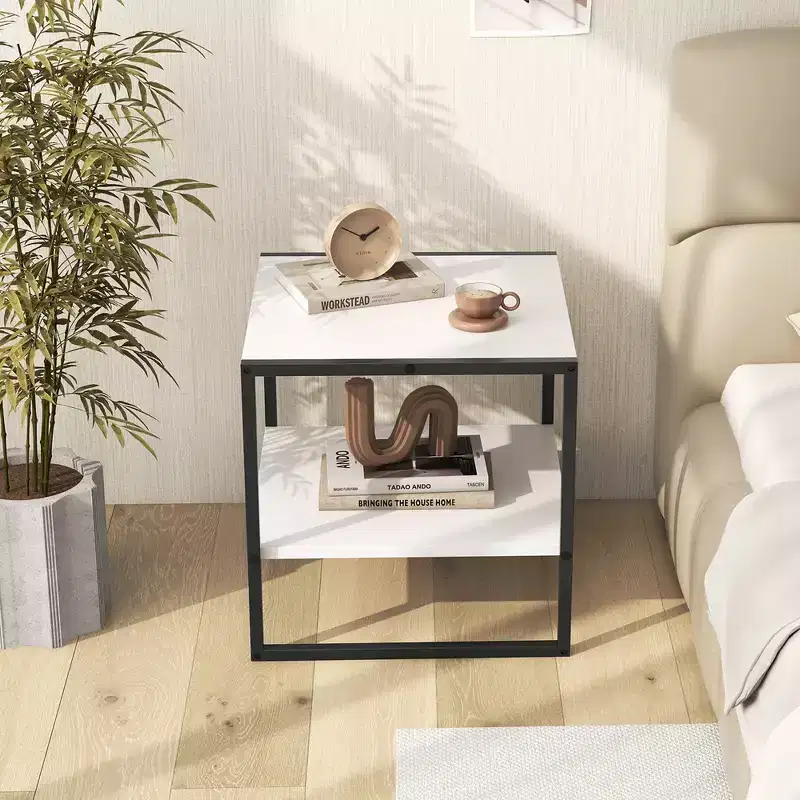 Costway 2PCS 20 2-Tier End Table w/ Storage Shelf Reversible Design for Living Room