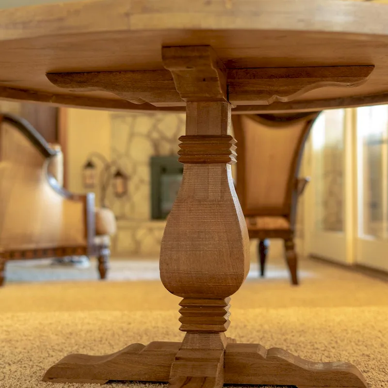 54 in. Round Dining Table, Natural Wood Finish – Brown, Seats 4–6