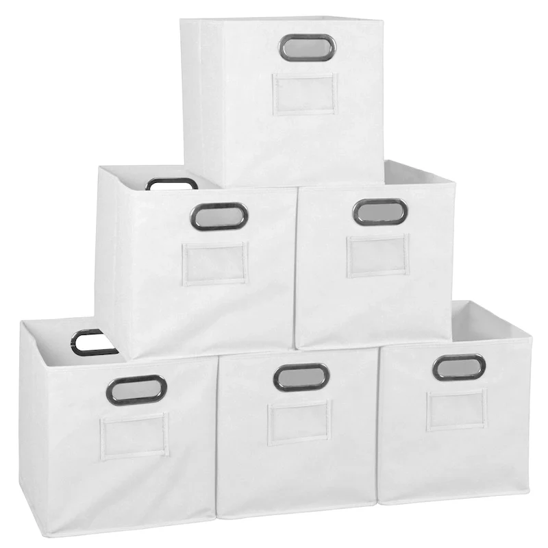 Set of 6 Foldable Fabric Storage Bins- White