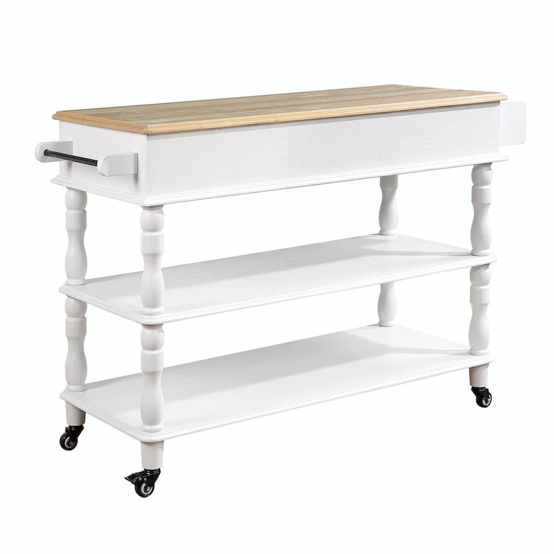 Rolling Kitchen Island Cart with Solid Oak Wood Top, Wine and Spice Rack