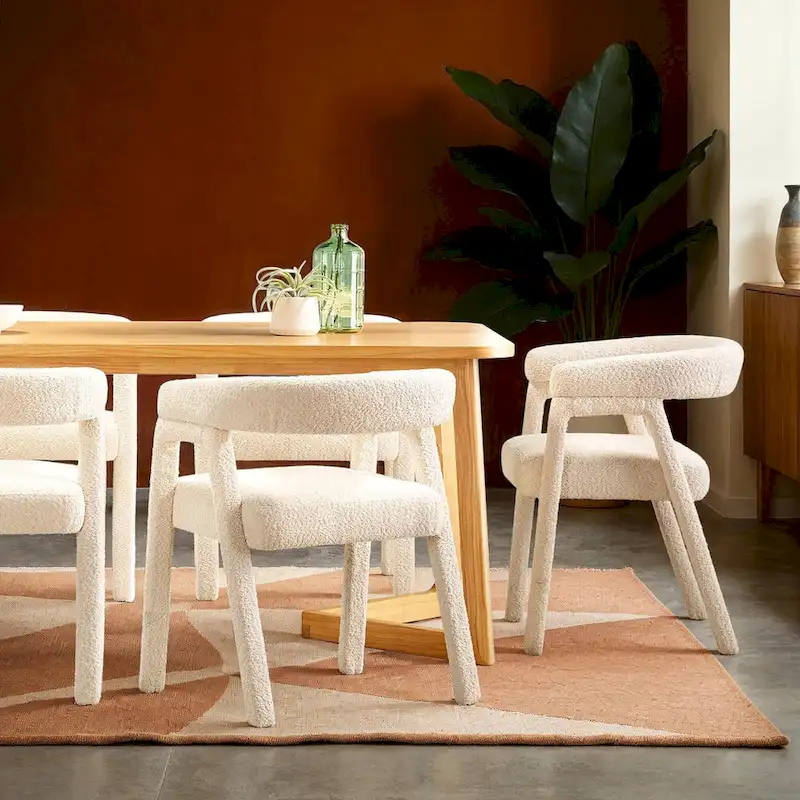 Middlebrook Modern Boucle Curved Solid Wood Dining Chair (Set of 2)