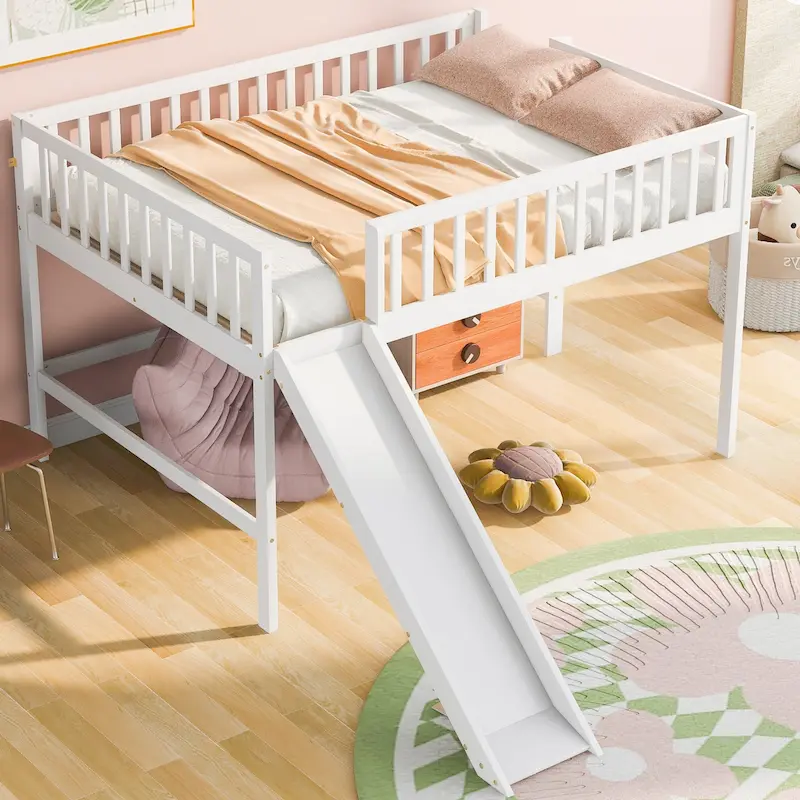 Pine Low Loft Bed with Slide