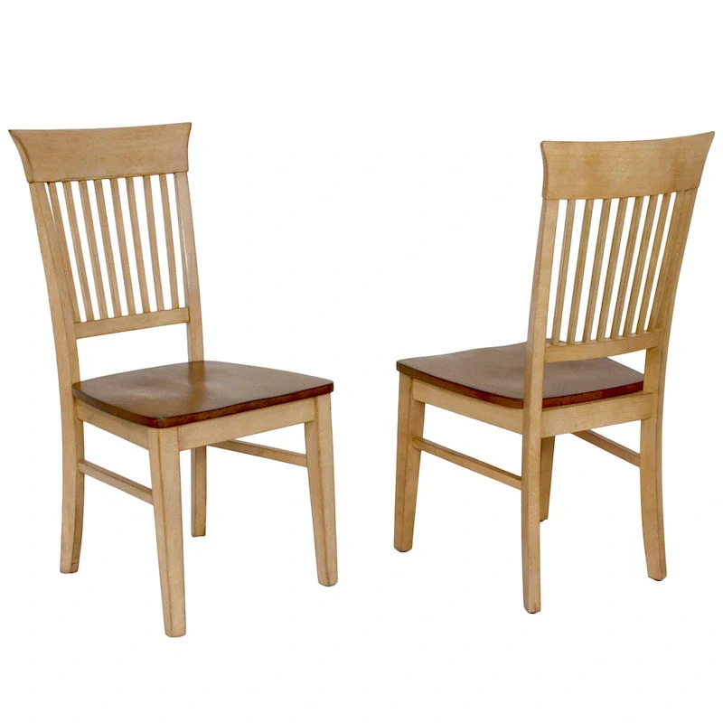Distressed Two-Tone Creamy Wheat & Pecan Brown Dining Side Chair, Set of 2