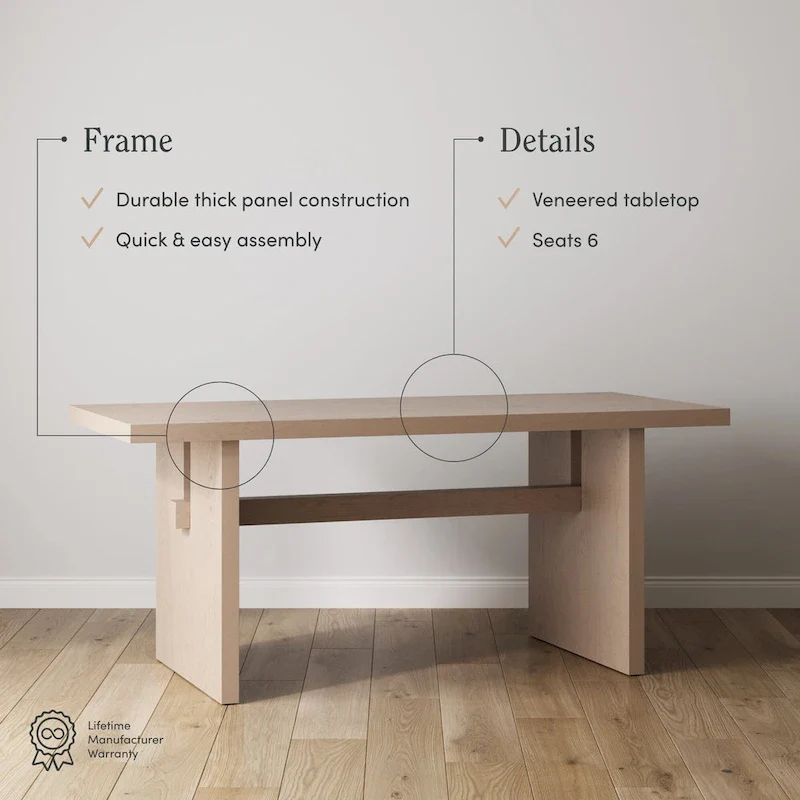 Modern style six-person dining table, small rectangular table, solid wood legs.