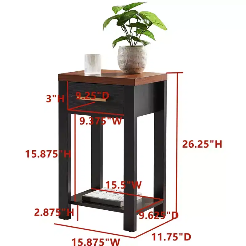 Kings Brand Furniture - Sendero Wooden Chairside Side End Table with Drawer and Open Storage Shelf