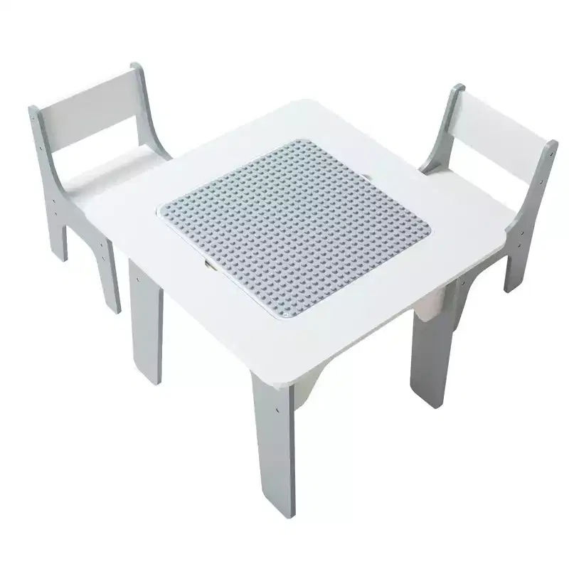 Etokfoks 4 in 1 kids activity table and 2 chairs set reversible tabletop with blackboard whiteboard block surface storage for ages 3 up
