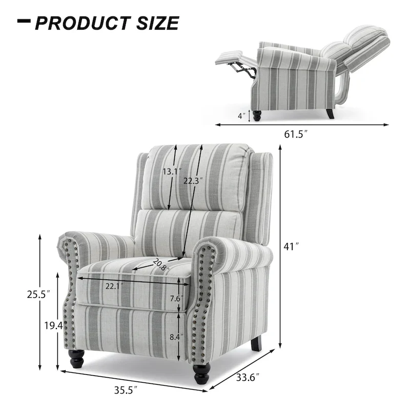 2 Set Nail-head Padded Seat Pushback Recliner Chair