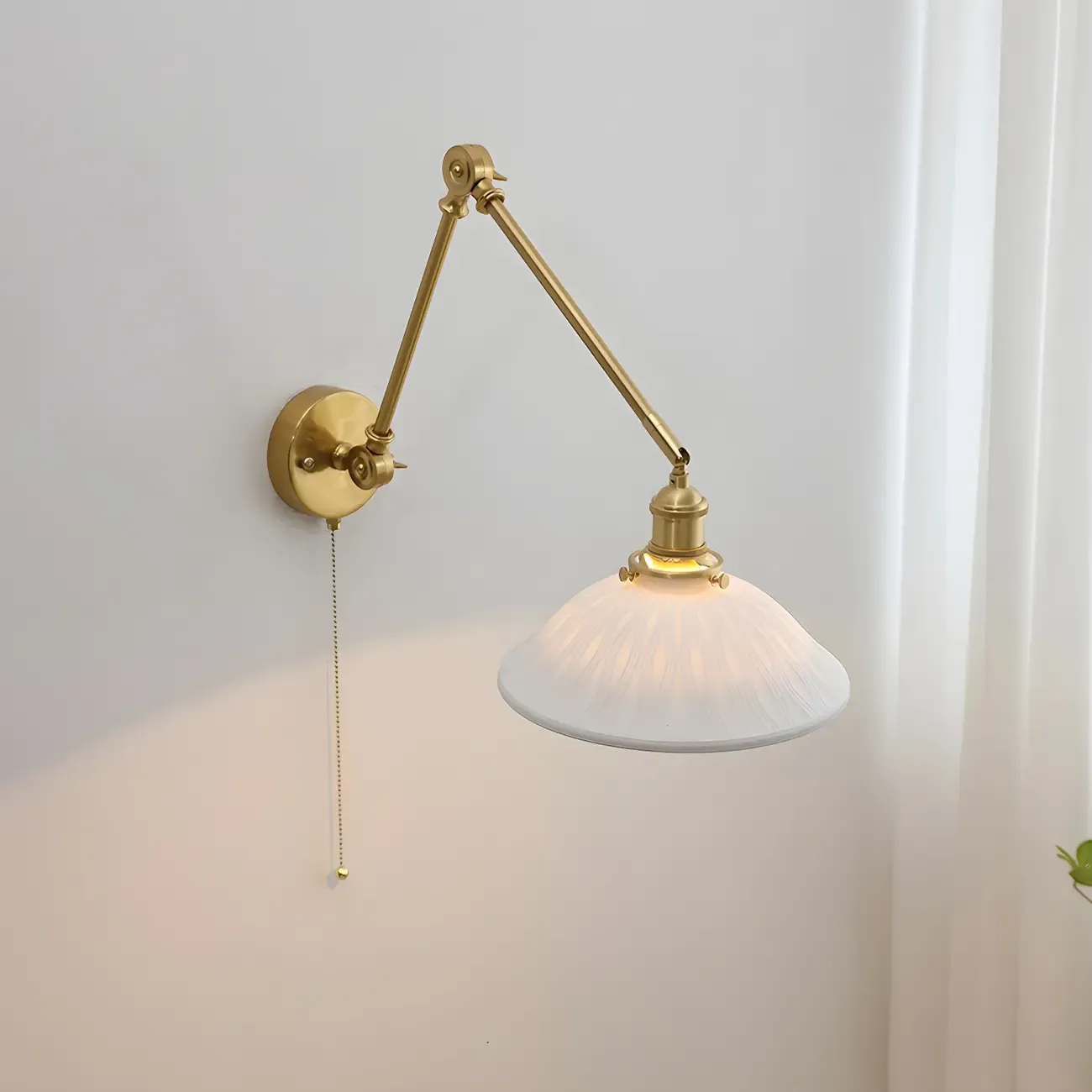 Classic Gold Metal Swing Arm Ceramics Shade Wall Light