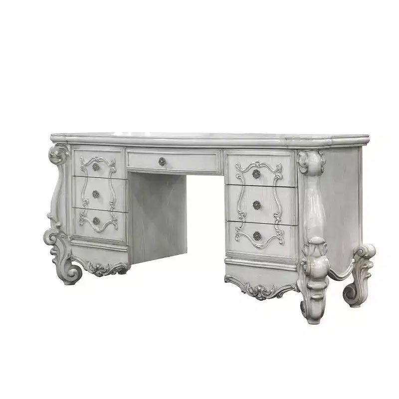67" Versailles Vanity Desk Bone White - Acme Furniture: European-Inspired, 7 Drawers, No Mirror