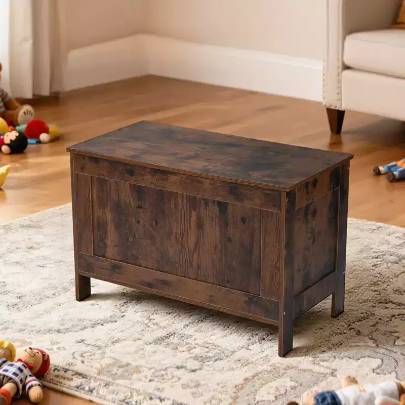 VEVOR Kids Storage Bench, Wooden Toy Box Chest, Large Storage Cabinet with Safety Hinge, Toddlers Retro Storage Bench for Playroom, Brown