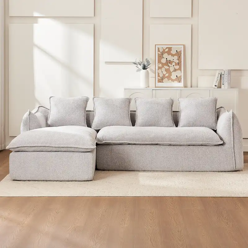 106.3 Oversized L-Shaped 3-Seat Sofa with Chaise and 4 Pillows